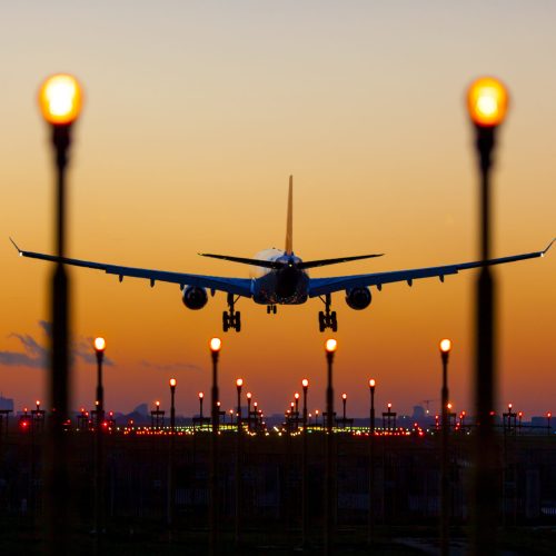 Sunset,Landing,In,Brussels,Zaventem,Airport
